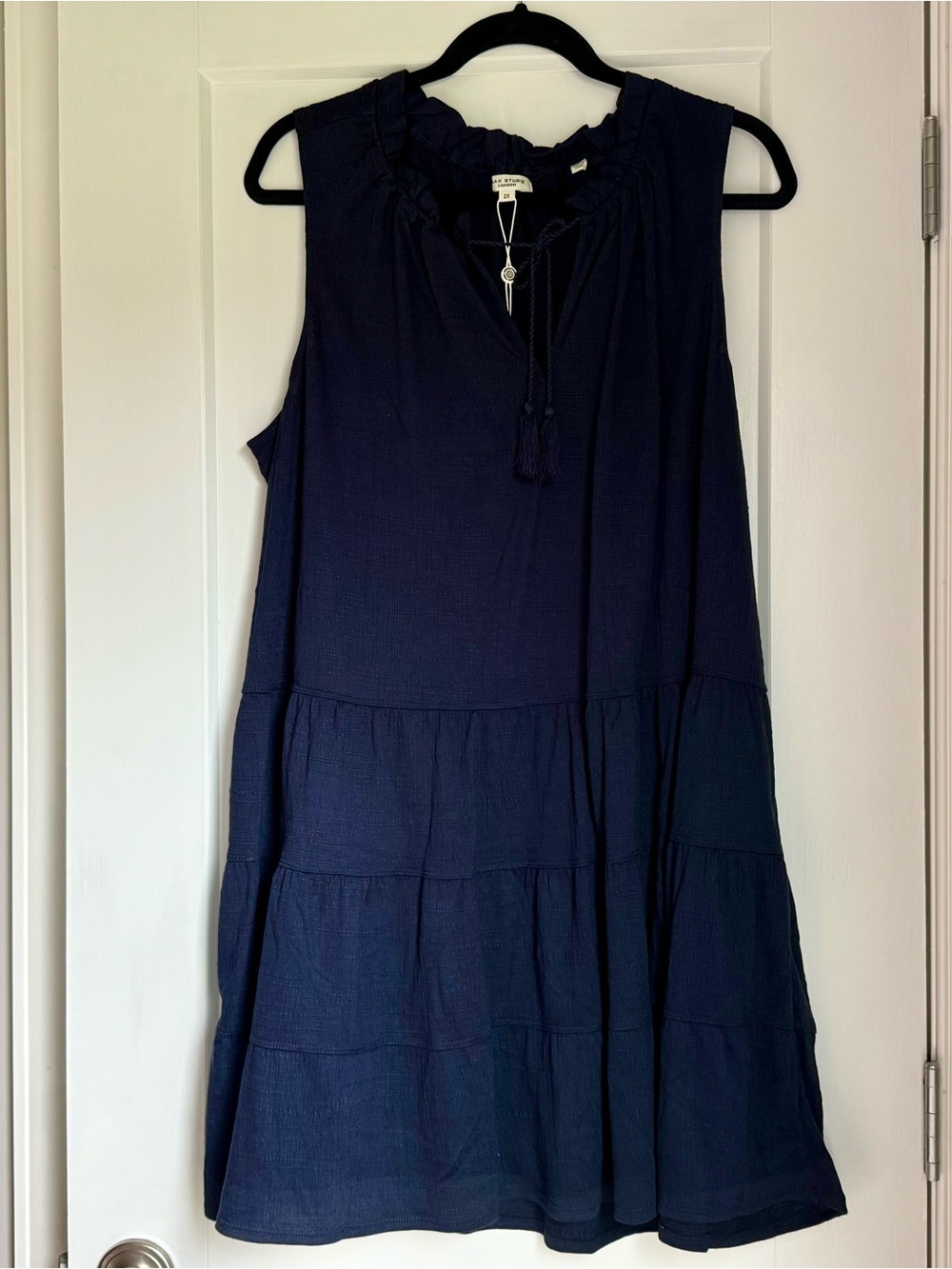 Max Studio Navy Sleeveless Tiered Midi Dress